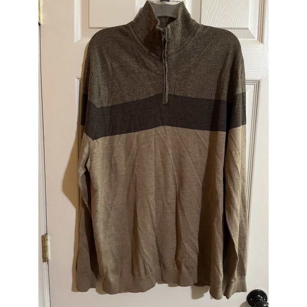Banana Republic wool Sweater‎ Men's Xl Brown/tan  1/4 Zip 100% MerinPullover